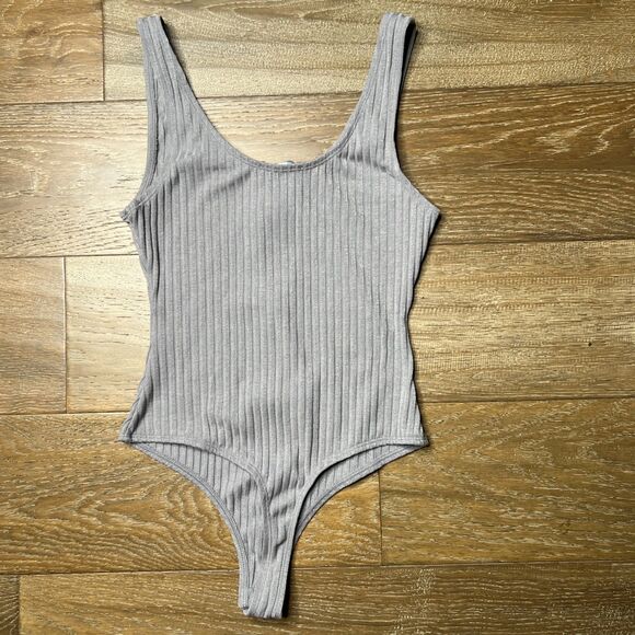 NEW JLUXLABEL Ribbed Tank Bodysuit ZipperGray Size Large NWT Stretch - Picture 4 of 8